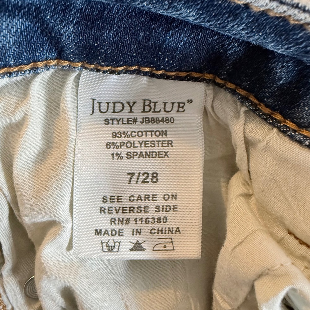 Judy Blue Flare Jeans 7/28 Distressed High Rise Blue Bell Bottom JB88480 - Picture 9 of 10